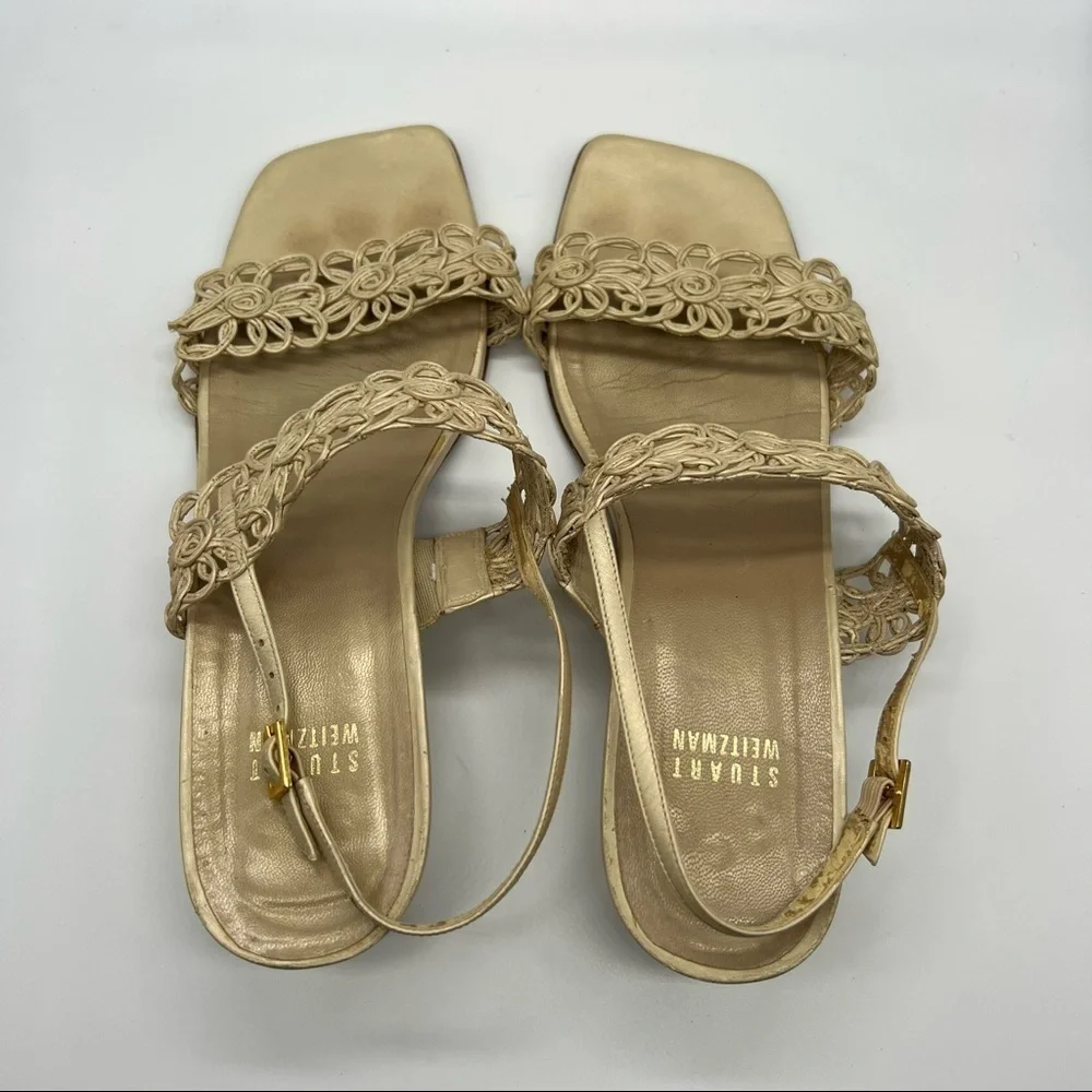 Stuart Weitzman Vintage Cream Square Toe Sandals - Picture 7 of 10